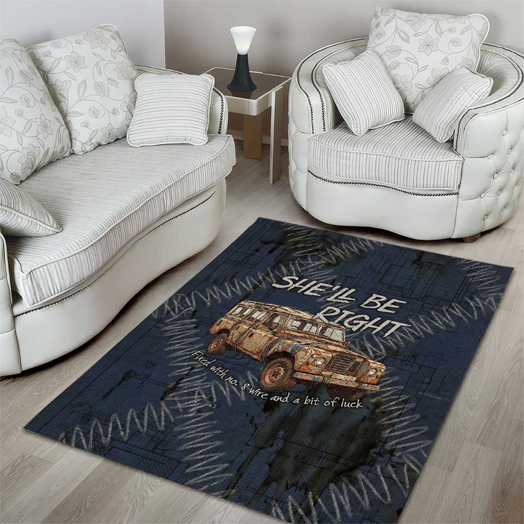 New Zealand She’ll Be Right Area Rug NZ Slang No. 8 Wire Map Pattern