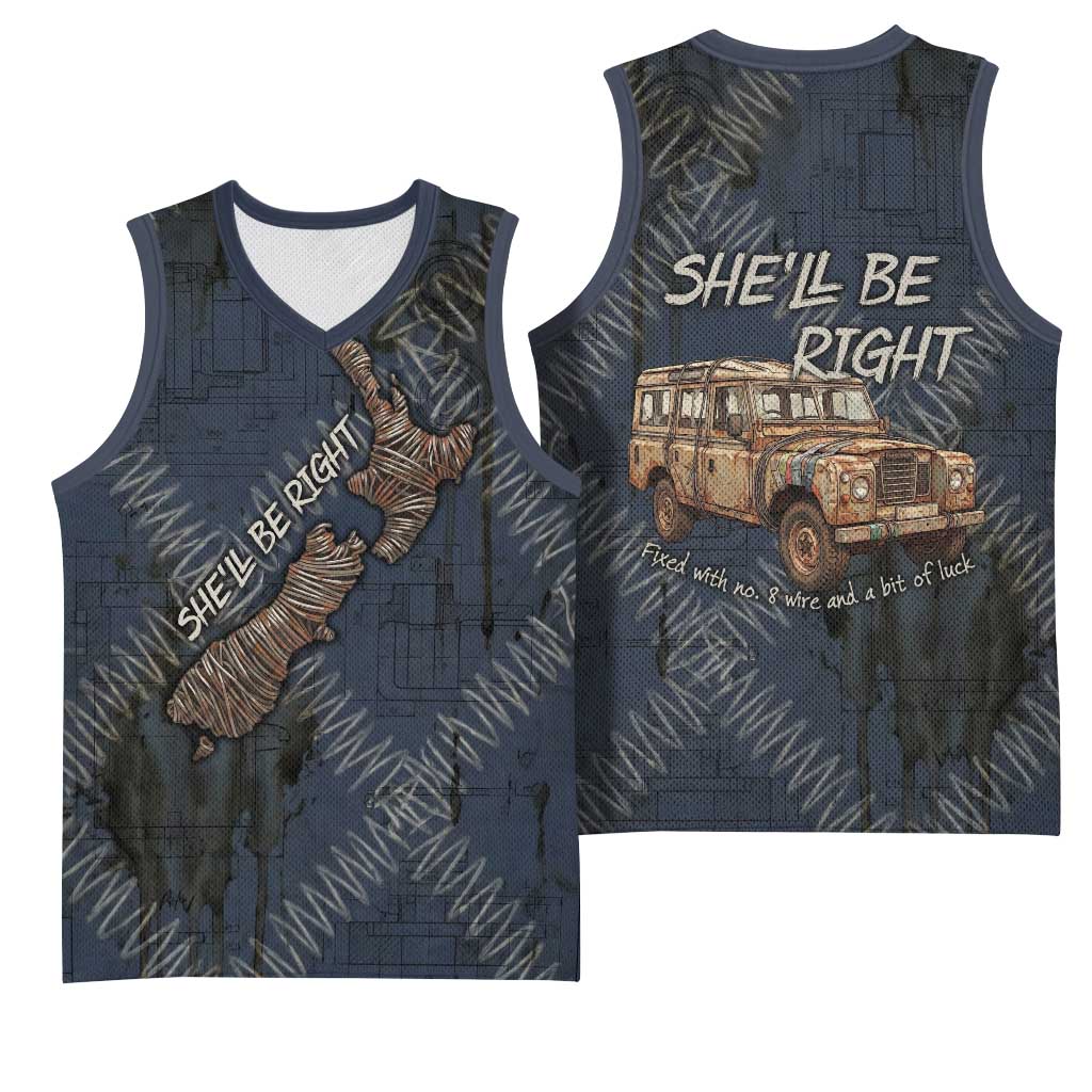 New Zealand She’ll Be Right Basketball Jersey NZ Slang No. 8 Wire Map Pattern