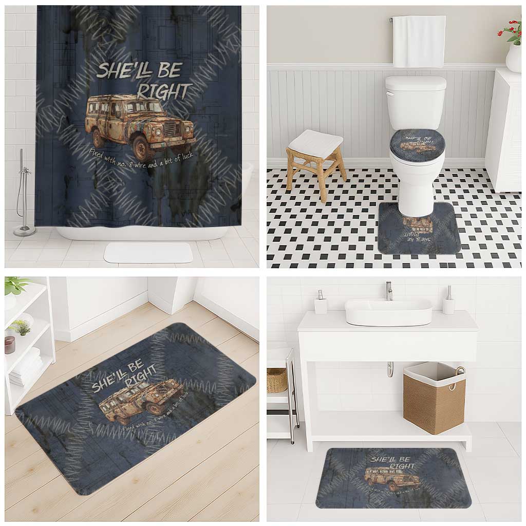 New Zealand She’ll Be Right Bathroom Set NZ Slang No. 8 Wire Map Pattern