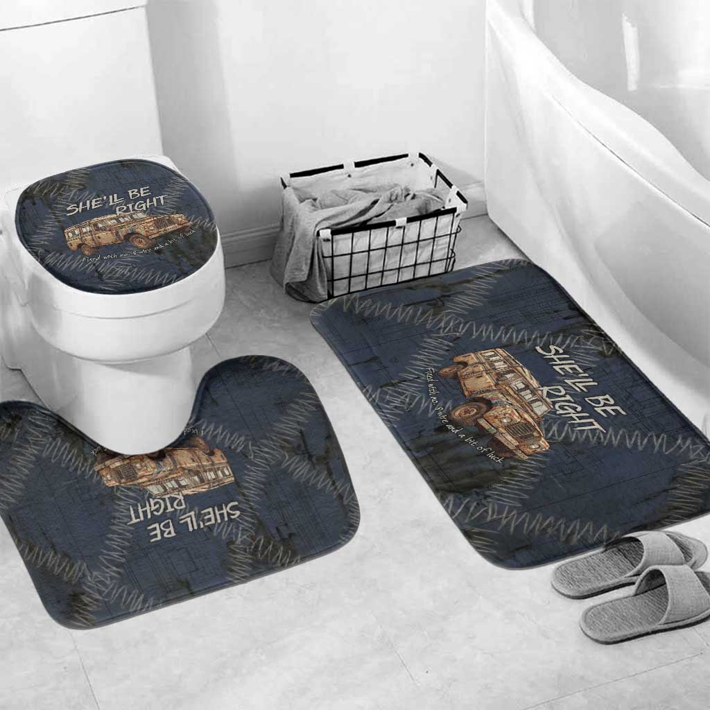New Zealand She’ll Be Right Bathroom Set NZ Slang No. 8 Wire Map Pattern