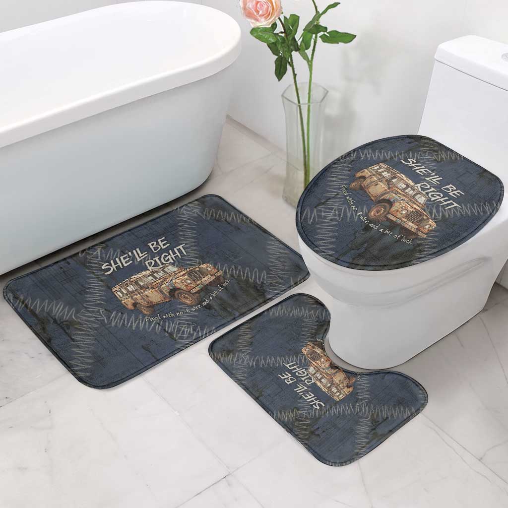 New Zealand She’ll Be Right Bathroom Set NZ Slang No. 8 Wire Map Pattern