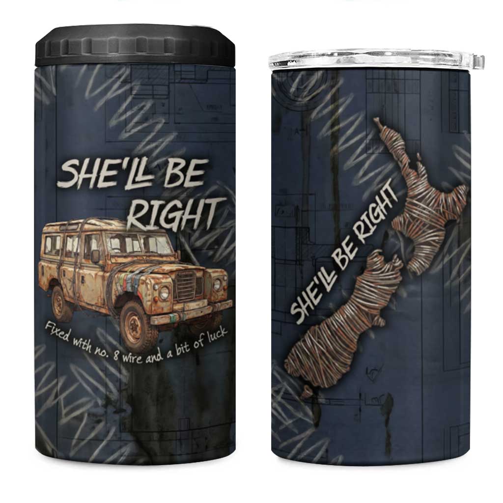 New Zealand She’ll Be Right 4 in 1 Can Cooler Tumbler NZ Slang No. 8 Wire Map Pattern TS04 One Size: 16 oz Navy Slate - Polynesian Pride