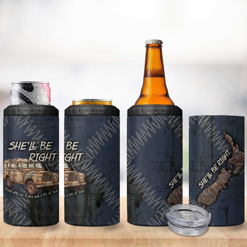 New Zealand She’ll Be Right 4 in 1 Can Cooler Tumbler NZ Slang No. 8 Wire Map Pattern TS04 - Polynesian Pride