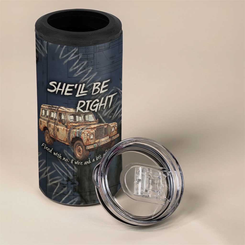 New Zealand She’ll Be Right 4 in 1 Can Cooler Tumbler NZ Slang No. 8 Wire Map Pattern TS04 - Polynesian Pride