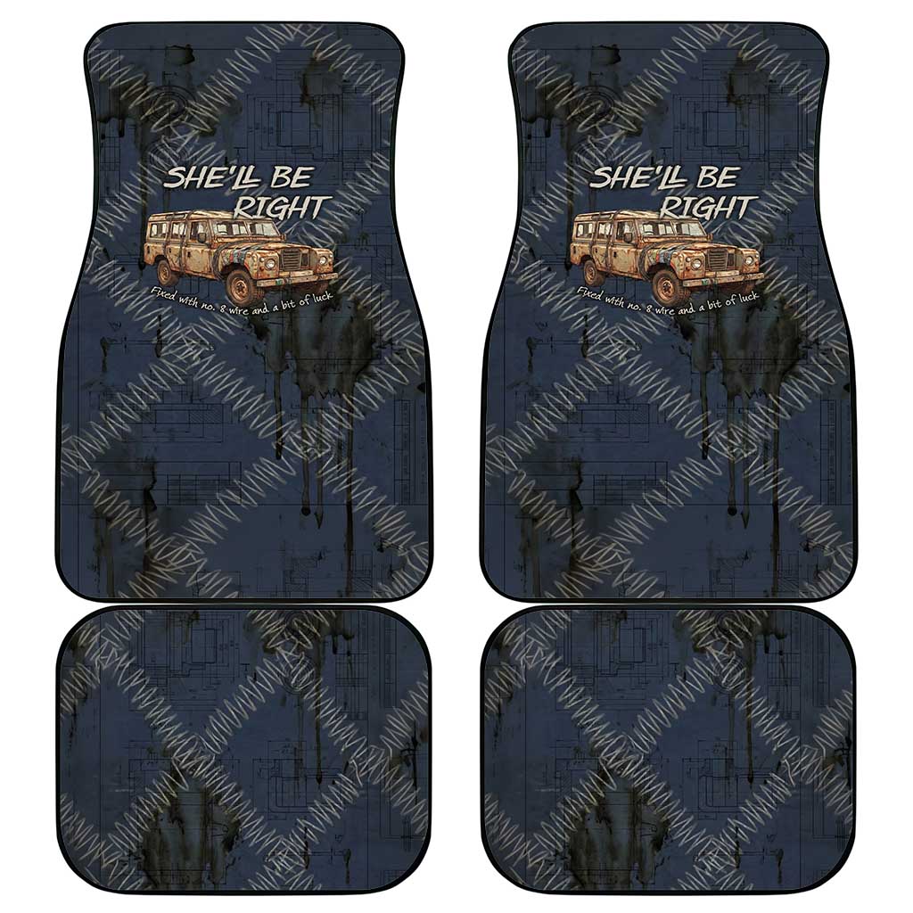 New Zealand She’ll Be Right Car Mats NZ Slang No. 8 Wire Map Pattern
