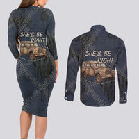 New Zealand She’ll Be Right Couples Matching Long Sleeve Bodycon Dress and Long Sleeve Button Shirt NZ Slang No. 8 Wire Map Pattern