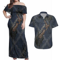 New Zealand She’ll Be Right Couples Matching Off Shoulder Maxi Dress and Hawaiian Shirt NZ Slang No. 8 Wire Map Pattern