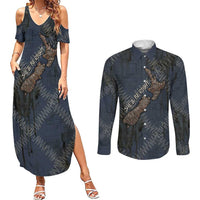 New Zealand She’ll Be Right Couples Matching Summer Maxi Dress and Long Sleeve Button Shirt NZ Slang No. 8 Wire Map Pattern