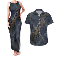 New Zealand She’ll Be Right Couples Matching Tank Maxi Dress and Hawaiian Shirt NZ Slang No. 8 Wire Map Pattern TS04 Navy Slate - Polynesian Pride