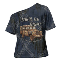 New Zealand She’ll Be Right Cross Shoulder Shirt NZ Slang No. 8 Wire Map Pattern