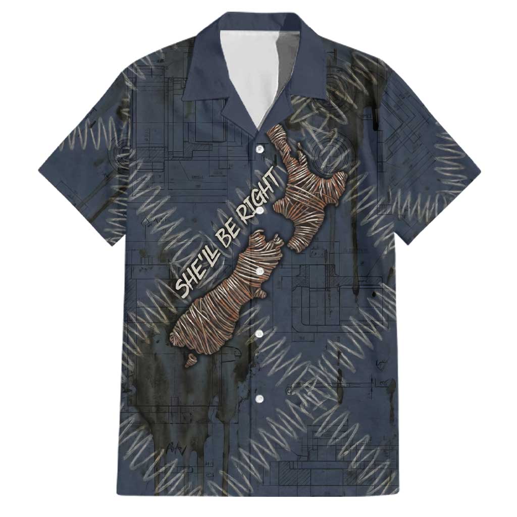 New Zealand She’ll Be Right Family Matching Mermaid Dress and Hawaiian Shirt NZ Slang No. 8 Wire Map Pattern