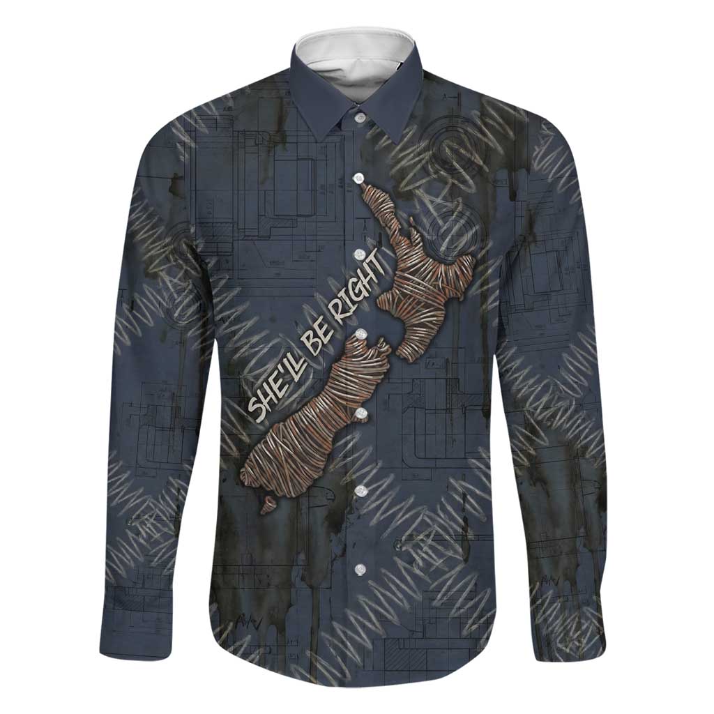 New Zealand She’ll Be Right Family Matching Off The Shoulder Long Sleeve Dress and Hawaiian Shirt NZ Slang No. 8 Wire Map Pattern