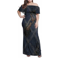 New Zealand She’ll Be Right Family Matching Off Shoulder Maxi Dress and Hawaiian Shirt NZ Slang No. 8 Wire Map Pattern