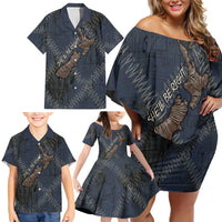 New Zealand She’ll Be Right Family Matching Off Shoulder Short Dress and Hawaiian Shirt NZ Slang No. 8 Wire Map Pattern