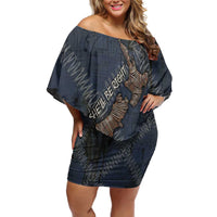 New Zealand She’ll Be Right Family Matching Off Shoulder Short Dress and Hawaiian Shirt NZ Slang No. 8 Wire Map Pattern