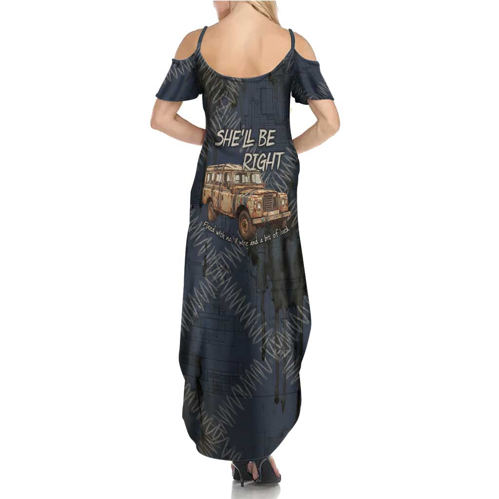 New Zealand She’ll Be Right Family Matching Summer Maxi Dress and Hawaiian Shirt NZ Slang No. 8 Wire Map Pattern