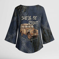New Zealand She’ll Be Right Kimono Sleeve Blouse NZ Slang No. 8 Wire Map Pattern