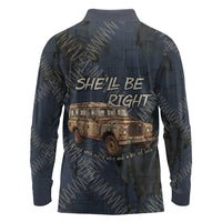New Zealand She’ll Be Right Long Sleeve Polo Shirt NZ Slang No. 8 Wire Map Pattern