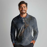 New Zealand She’ll Be Right Long Sleeve Polo Shirt NZ Slang No. 8 Wire Map Pattern