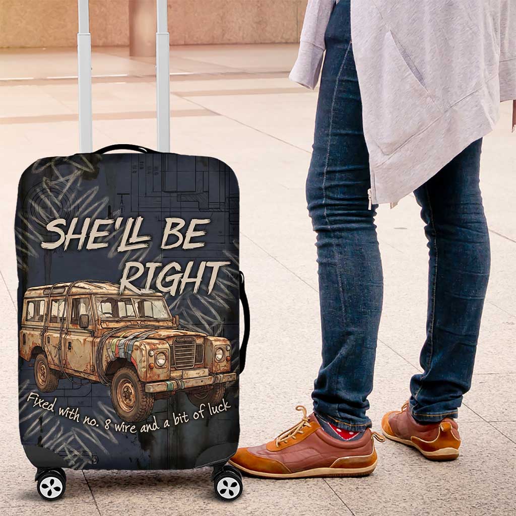 New Zealand She’ll Be Right Luggage Cover NZ Slang No. 8 Wire Map Pattern