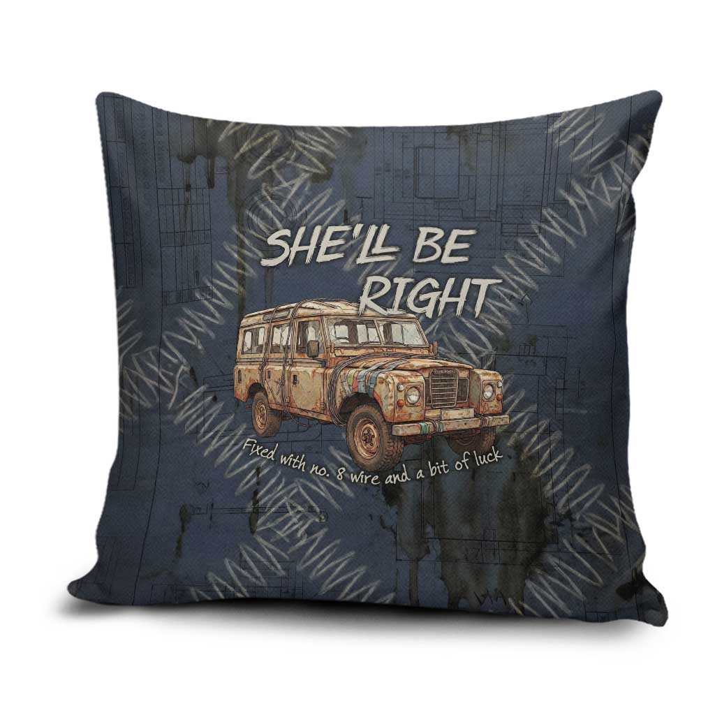 New Zealand She’ll Be Right Pillow Cover NZ Slang No. 8 Wire Map Pattern