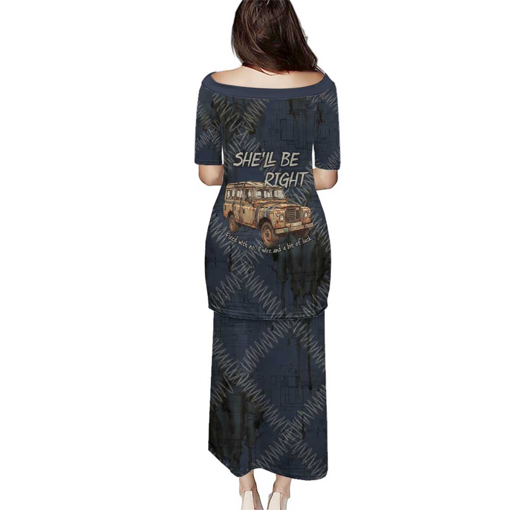 New Zealand She’ll Be Right Puletasi NZ Slang No. 8 Wire Map Pattern
