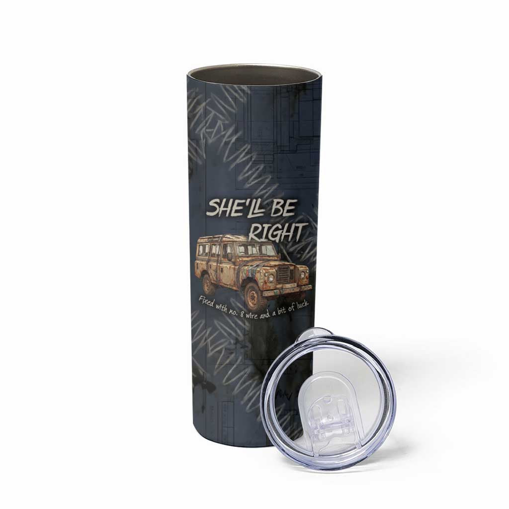 New Zealand She’ll Be Right Skinny Tumbler NZ Slang No. 8 Wire Map Pattern TS04 - Polynesian Pride