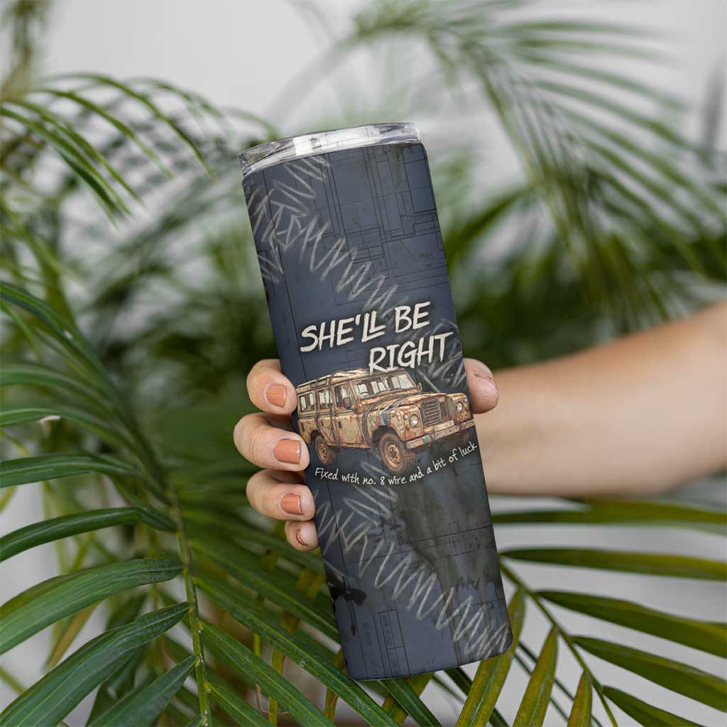 New Zealand She’ll Be Right Skinny Tumbler NZ Slang No. 8 Wire Map Pattern TS04 - Polynesian Pride
