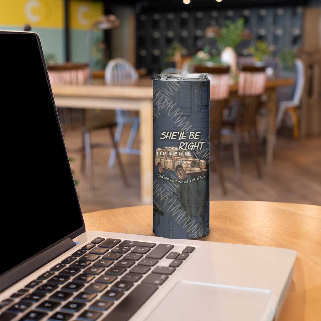 New Zealand She’ll Be Right Skinny Tumbler NZ Slang No. 8 Wire Map Pattern TS04 - Polynesian Pride