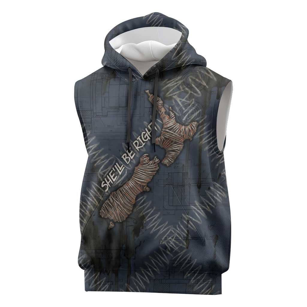 New Zealand She’ll Be Right Sleeveless Hoodie NZ Slang No. 8 Wire Map Pattern