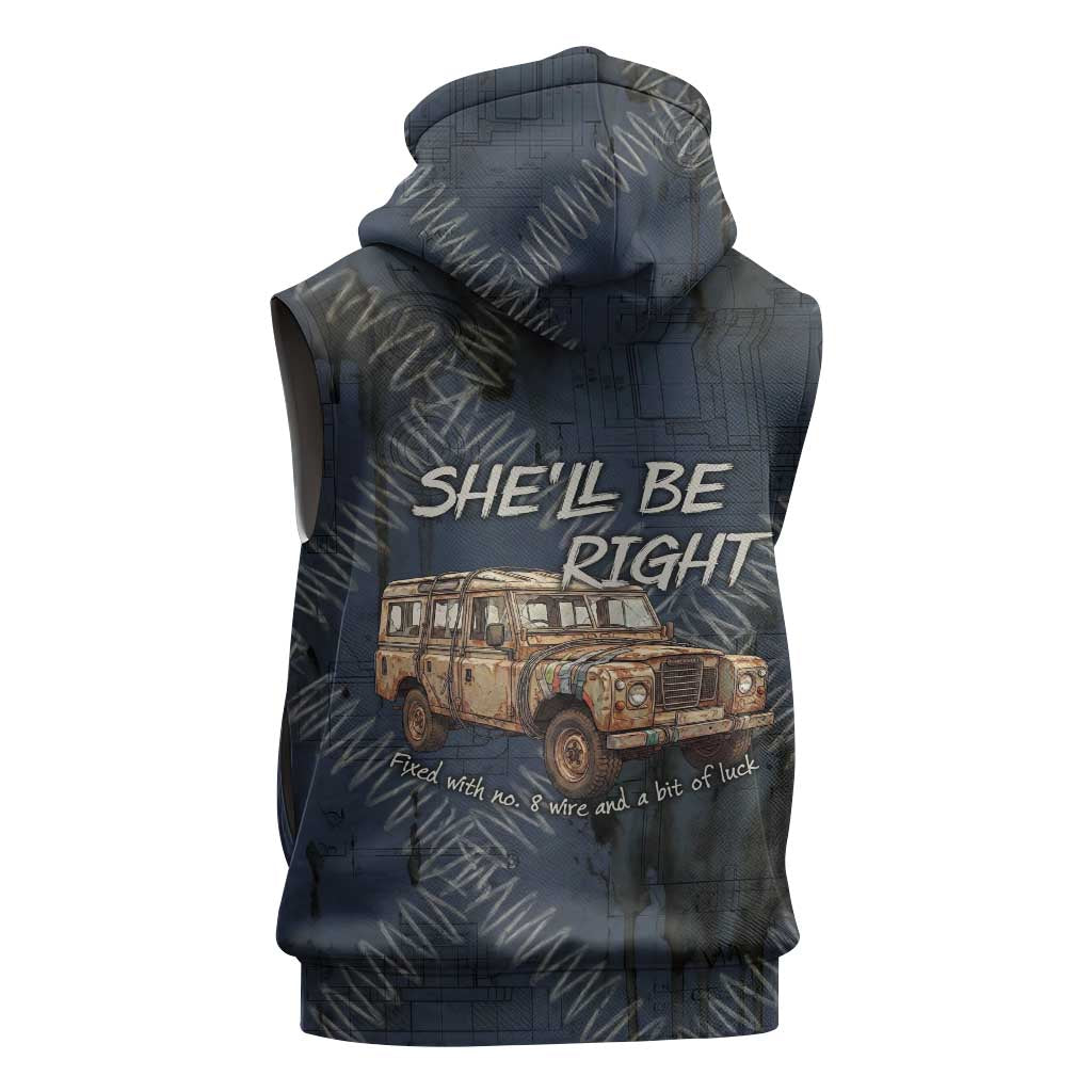 New Zealand She’ll Be Right Sleeveless Hoodie NZ Slang No. 8 Wire Map Pattern