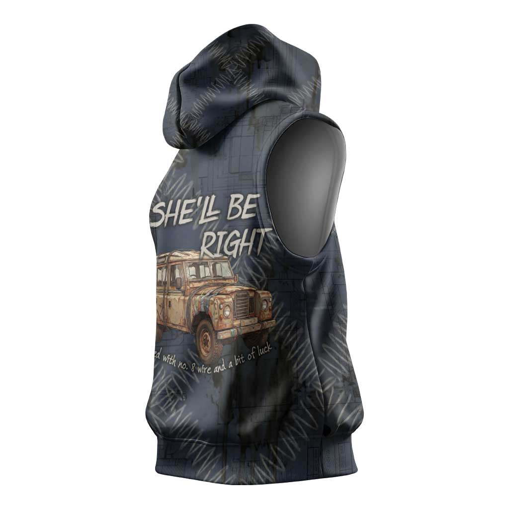 New Zealand She’ll Be Right Sleeveless Hoodie NZ Slang No. 8 Wire Map Pattern