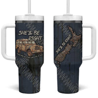 New Zealand She’ll Be Right Tumbler With Handle NZ Slang No. 8 Wire Map Pattern