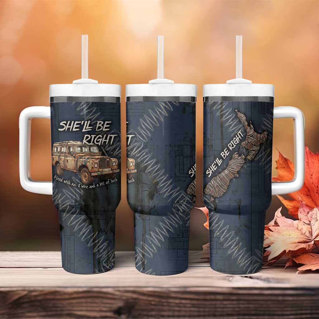 New Zealand She’ll Be Right Tumbler With Handle NZ Slang No. 8 Wire Map Pattern