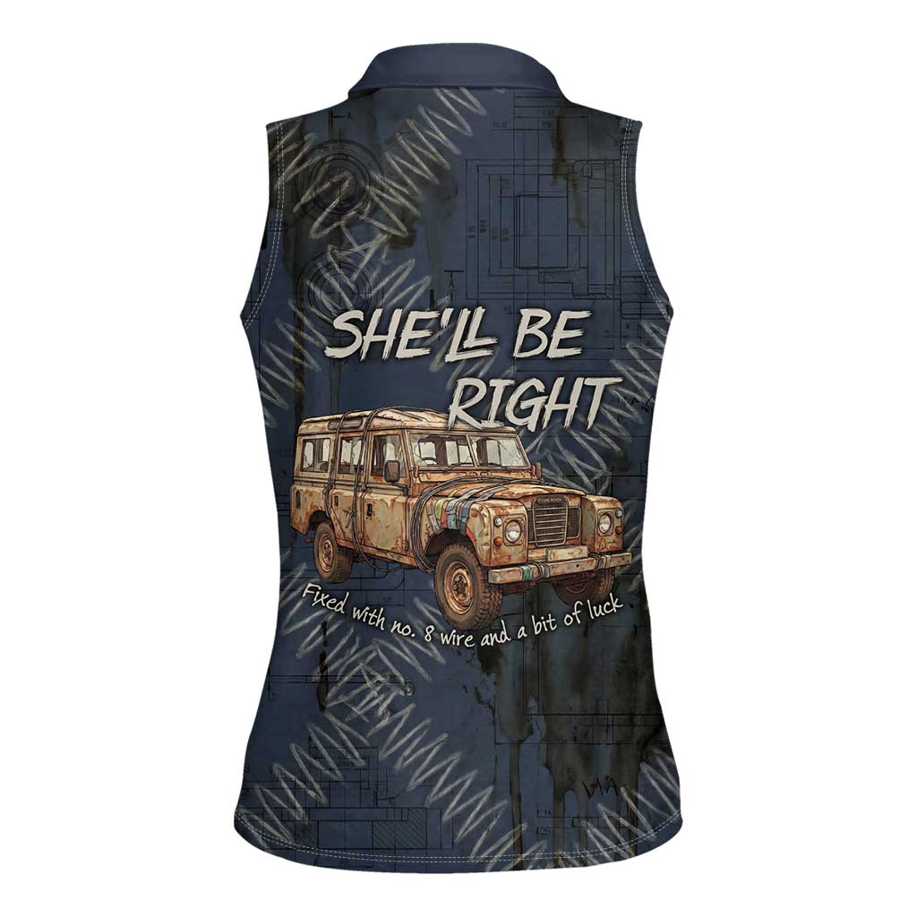 New Zealand She’ll Be Right Women Sleeveless Polo Shirt NZ Slang No. 8 Wire Map Pattern