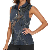 New Zealand She’ll Be Right Women Sleeveless Polo Shirt NZ Slang No. 8 Wire Map Pattern
