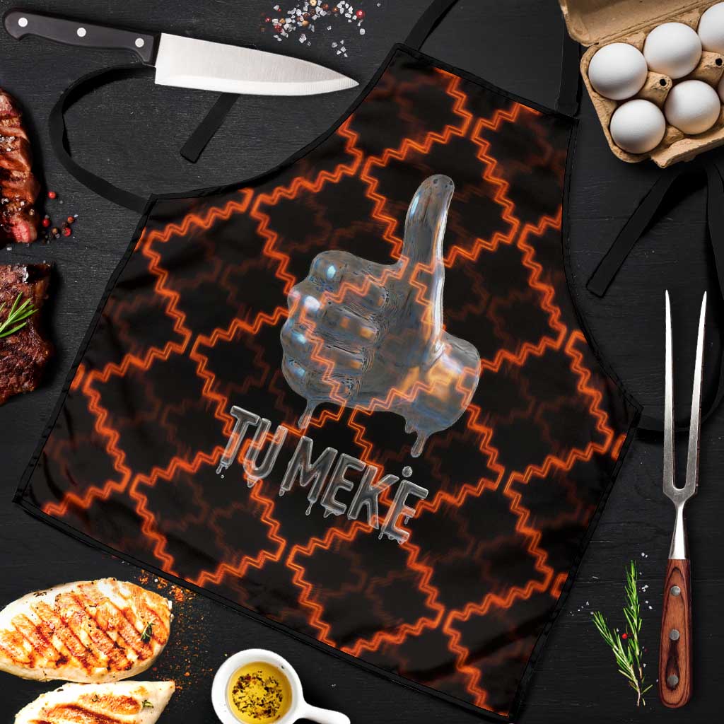 Tu Meke Maori New Zealand Slang Apron with Glow Neon Step Style TS04 Black Orange - Polynesian Pride