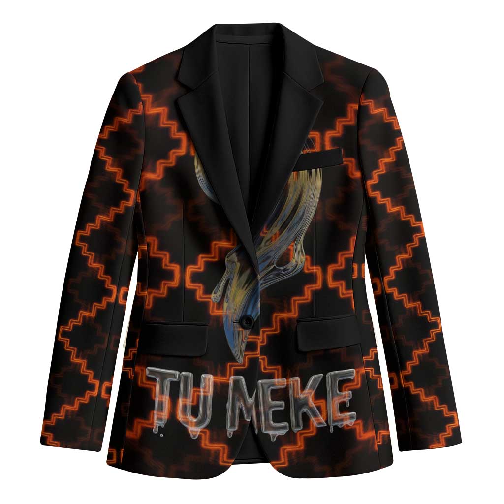 Tu Meke Maori New Zealand Slang Blazer with Glow Neon Step Style TS04 Unisex Black Orange - Polynesian Pride