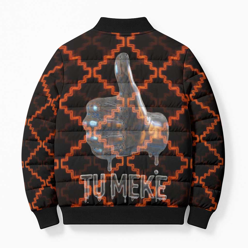 Tu Meke Maori New Zealand Slang Bomber Puffer Jacket with Glow Neon Step Style