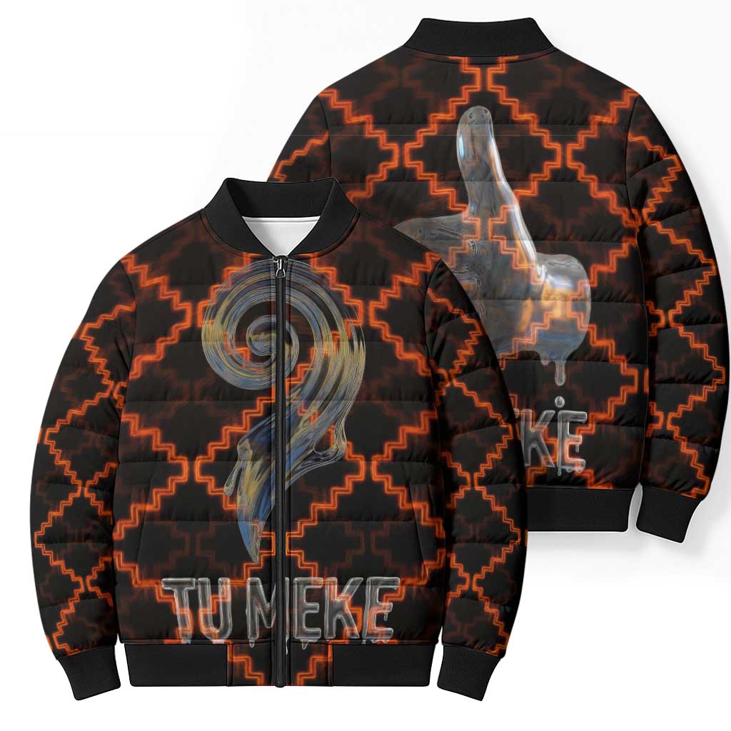 Tu Meke Maori New Zealand Slang Bomber Puffer Jacket with Glow Neon Step Style
