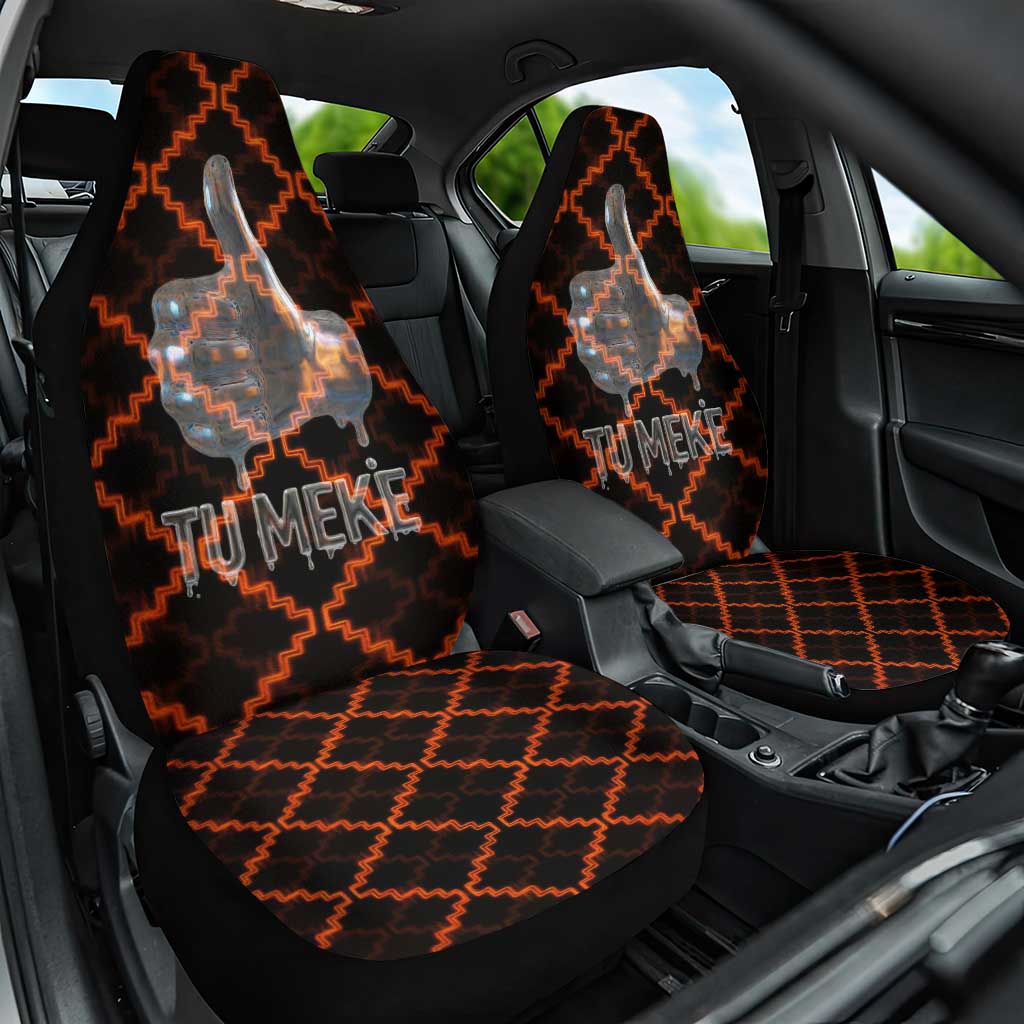 Tu Meke Maori New Zealand Slang Car Seat Cover with Glow Neon Step Style TS04 One Size Black Orange - Polynesian Pride