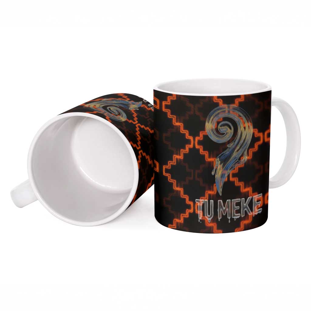 Tu Meke Maori New Zealand Slang Ceramic Mug with Glow Neon Step Style