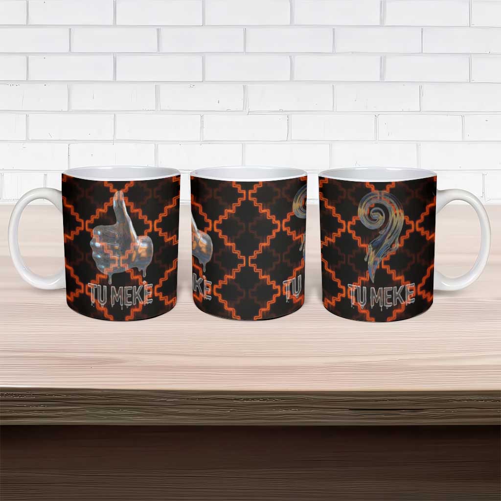 Tu Meke Maori New Zealand Slang Ceramic Mug with Glow Neon Step Style