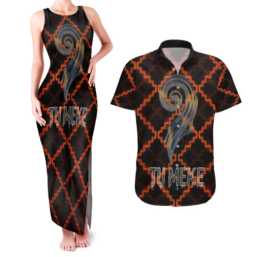 Tu Meke Maori New Zealand Slang Couples Matching Tank Maxi Dress and Hawaiian Shirt with Glow Neon Step Style