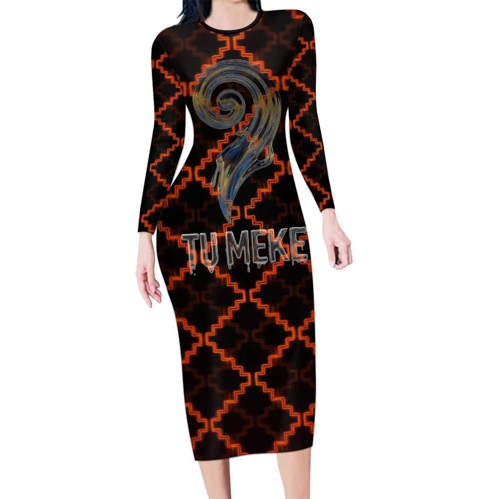 Tu Meke Maori New Zealand Slang Family Matching Long Sleeve Bodycon Dress and Hawaiian Shirt with Glow Neon Step Style