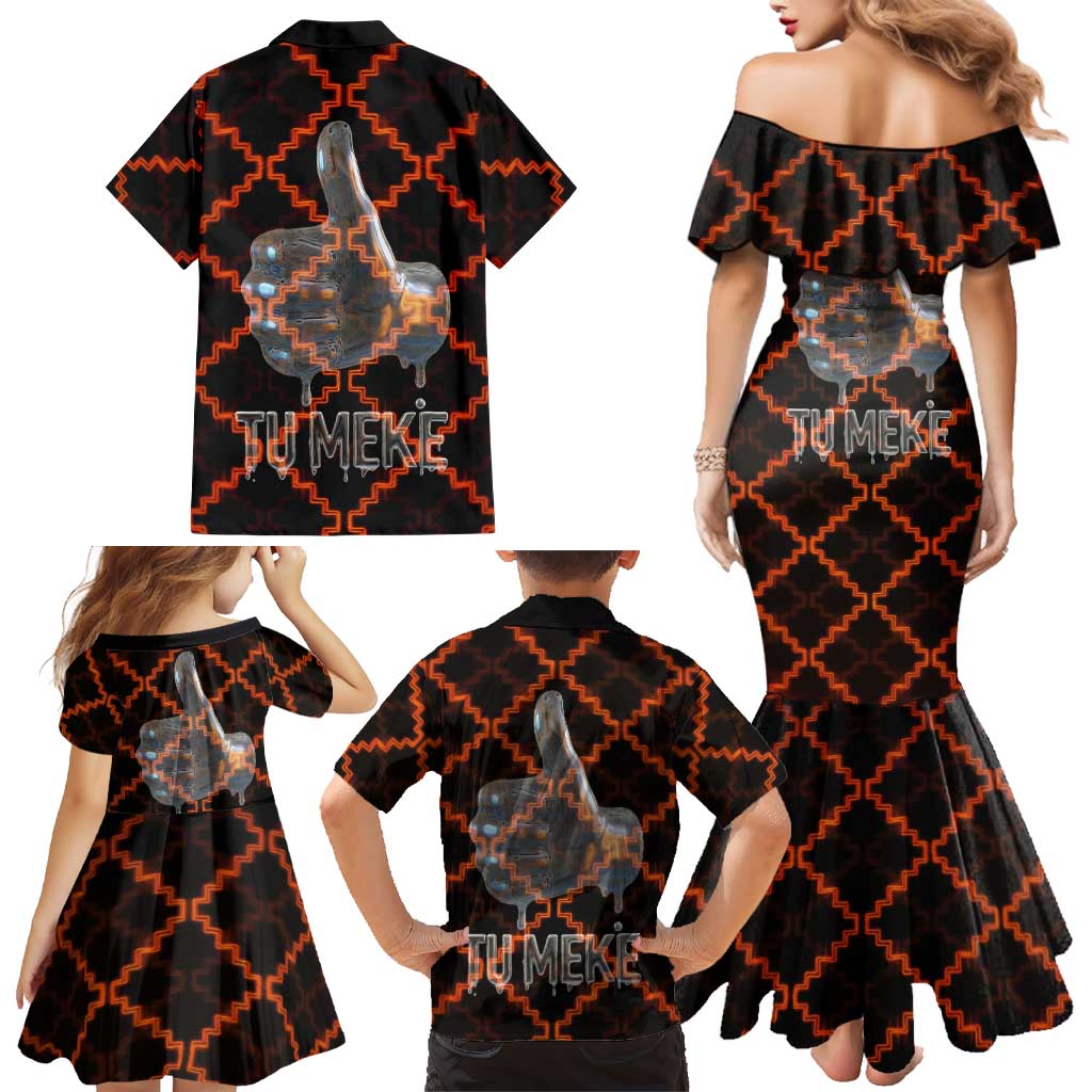 Tu Meke Maori New Zealand Slang Family Matching Mermaid Dress and Hawaiian Shirt with Glow Neon Step Style