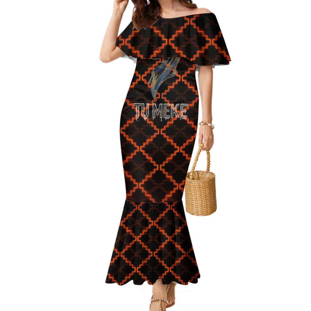 Tu Meke Maori New Zealand Slang Family Matching Mermaid Dress and Hawaiian Shirt with Glow Neon Step Style