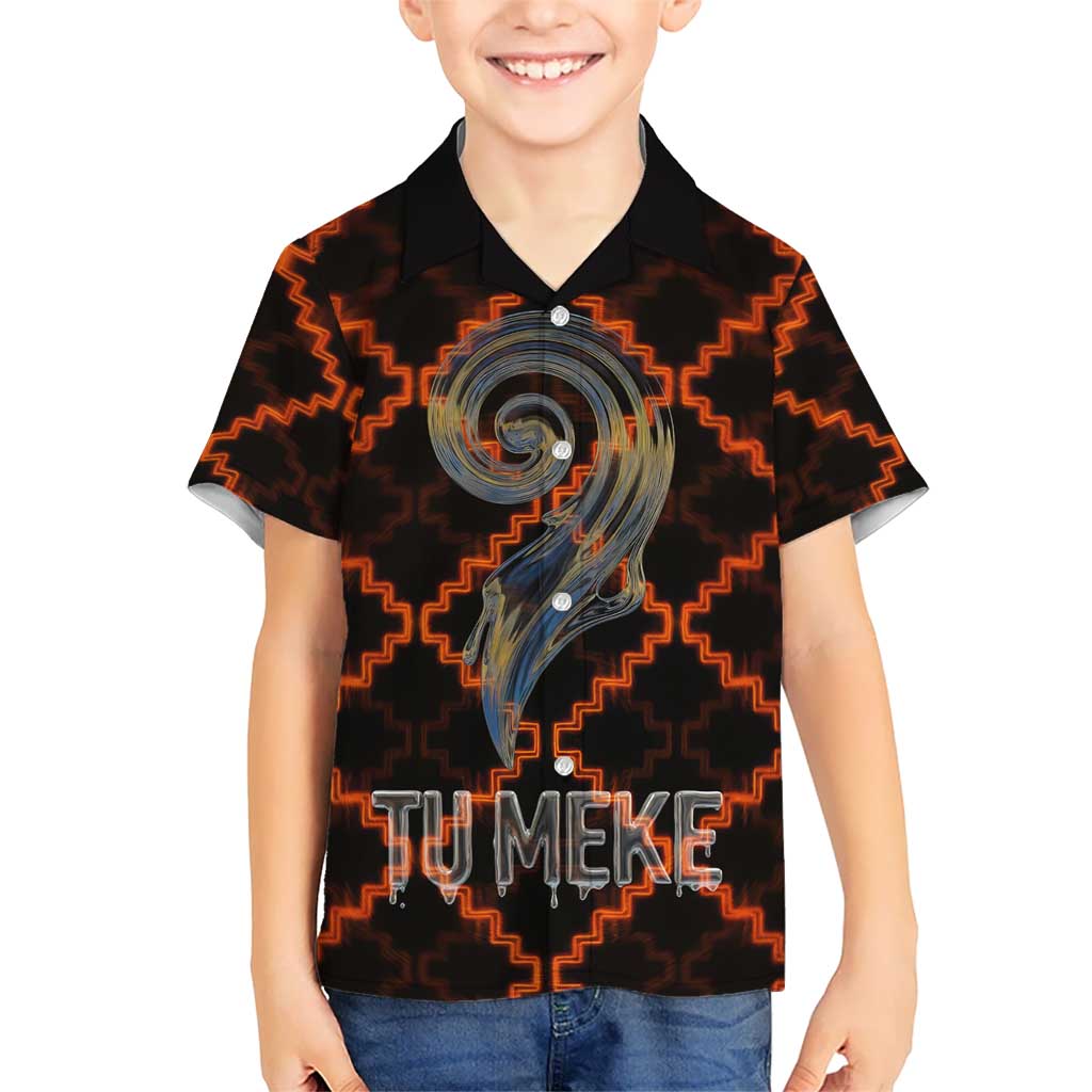 Tu Meke Maori New Zealand Slang Family Matching Off The Shoulder Long Sleeve Dress and Hawaiian Shirt with Glow Neon Step Style