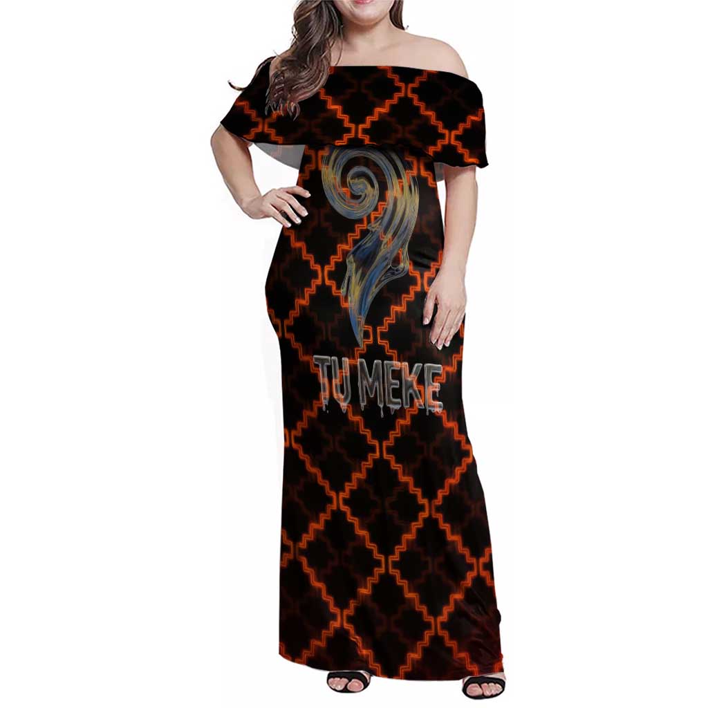 Tu Meke Maori New Zealand Slang Family Matching Off Shoulder Maxi Dress and Hawaiian Shirt with Glow Neon Step Style