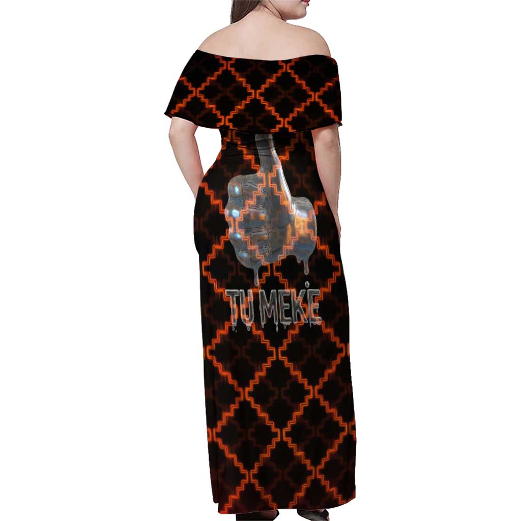 Tu Meke Maori New Zealand Slang Family Matching Off Shoulder Maxi Dress and Hawaiian Shirt with Glow Neon Step Style